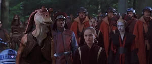 Sabé watching Padmé reveal herself as the real queen of Naboo.