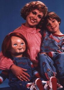 Andy with his mother and his doll Chucky