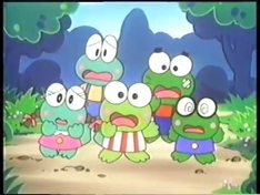 Keroppi and his friend scared when Mr. Johnson yells at them.