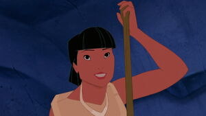 Nakoma advising Pocahontas to tell her father about her dream.