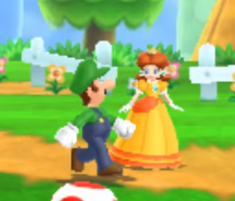 Luigi and Daisy walking together in Mario Party: Island Tour.