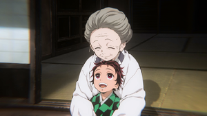 Tanjiro with his grandma.