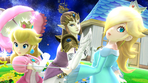 Peach along with Rosalina and Princess Zelda in SSB4.