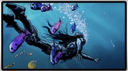 Manta Ray preparing to stop the torpedo from destroying The Targonite-3 crystals in the sea while swimming.