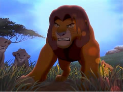 Two Pridelander lionesses join Simba in confronting Zira.