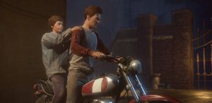 Nathan joining Sam on his bike.