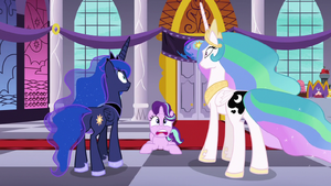 Starlight foolishly switched Celestia and Luna's cutie Mark's without asking out of fear to break up their argument.