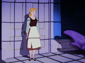 Cinderella in her stepmother's bedroom.