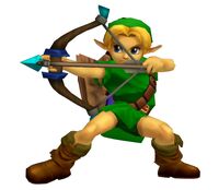 Young Link about to shoot an ice arrow