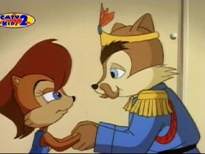 King Acorn and future Sally embrace.