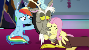 Fluttershy tightly hugging Discord S9E2