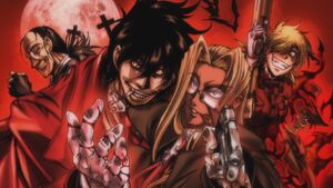 Members of the Hellsing Organization: Walter C. Dornez, Alucard, Integra Hellsing, Seras Victoria and Pip Bernadotte.