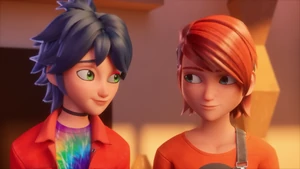 Marc smiling at Nathaniel, waiting for Nathaniel's parents to talk about what they think about their comic book