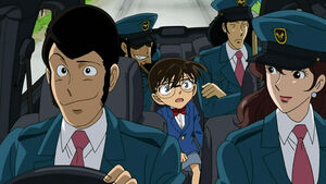 Conan and the Lupin gang as seen towards the end of Lupin the 3rd vs. Detective Conan.