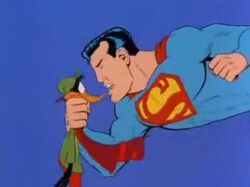 Superman grabbing Daffy Duck