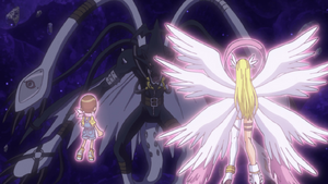 Angewomon and Hikari fight MarineDevimon