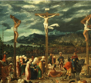 The infamous crucifixion scene, immortalized by medieval artists.