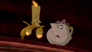 Upon telling Lumière that the process of falling in love takes time, Mrs. Potts hears from him that the Enchanted Rose has started wilting.