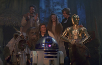 Luke and the Rebels celebrate the Empire's defeat