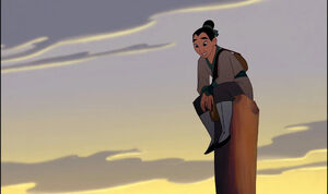 Mulan having completed Shang's challenge where she is applauded by everyone in the unit.