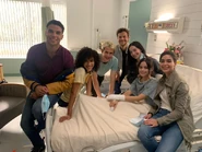 Sam, Richie, and Tara's friends visiting the latter at Woodsboro Hospital.