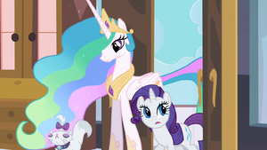 Princess Celestia Entering the Guest Room with Rarity and Opal