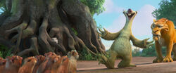 Sid uses gibberish to communicate with the Hyraxes