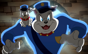 Spike Bulldog and Tyke Bulldog as seen in Tom and Jerry Meets Sherlock Holmes.