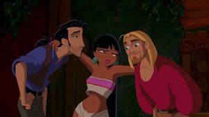 Chel insists to Miguel and Tulio that she's joining their scheme