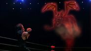 The Undertaker forcing the demon to be expelled from Nicky Junior's body with his signature cut throat taunt.