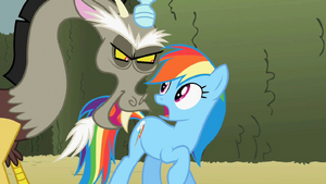 Discord telling Rainbow Dash a riddle