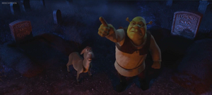 Shrek and Donkey facing The Ghost of Lord Farquaad (The deceased ruler of Duloc).