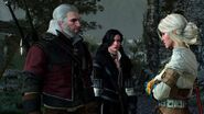 Ciri with her adopted parents, Geralt and Yennefer