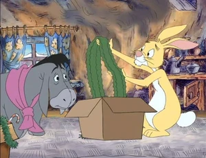 Rabbit opening a box of garland.