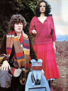 The Doctor, Romana and K9 in The Stones of Blood.