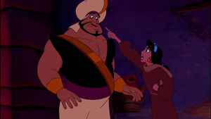 Razoul being ordered by Jasmine to release Aladdin.