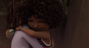 Tip burying her face in Lucy's shoulder with tears raining down.