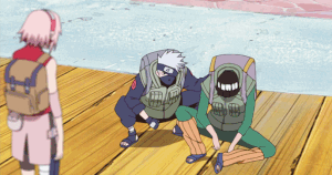 Kakashi with Guy's personality in Obito's Limited Tsukuyomi, in the Road to Ninja movie