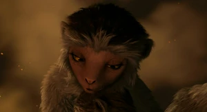 Plio comforts her daughter after the destruction of their island.