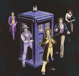 The Eighth Doctor in the Wilderness Years. (Left to right) the novel Father Time; early Big Finish stories; the TV Movie; DWM comics; and Zagreus.