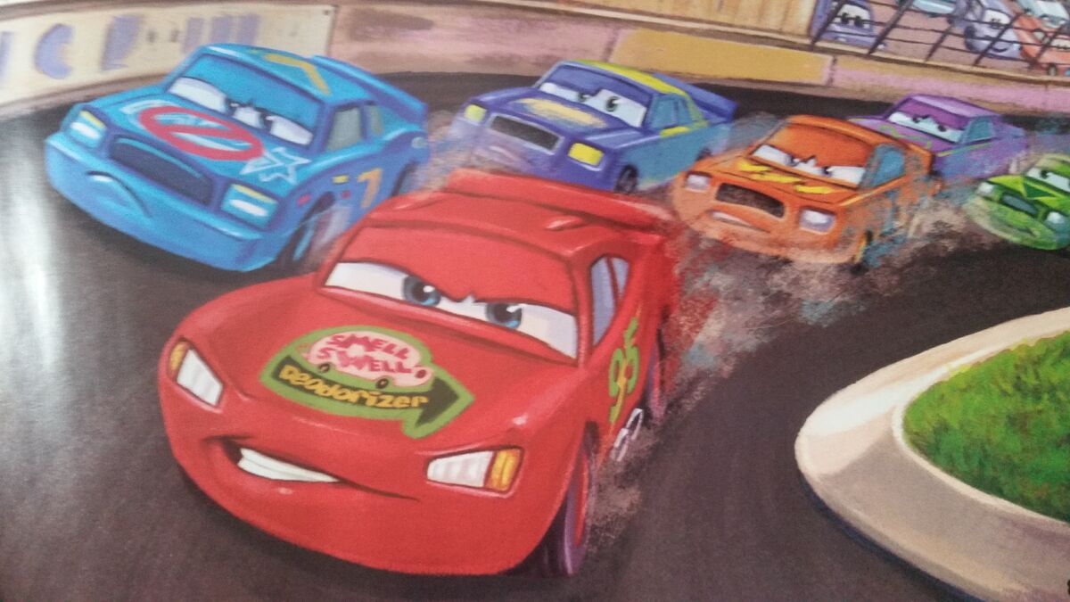 Draw MCQUEEN and CRUZ Avoiding The Crash with JACKSON STORM ,CHICK HICKS  and FRANCESCO in CARS 3