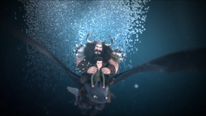 Hiccup, Alvin and Toothless flying underwater