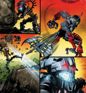 Axonn fighting with the Piraka in the comics.