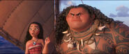 Maui and Moana seeing the Kakamora ready to attack them.