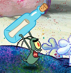 Plankton stealing the Krabby Patty Secret Formula.