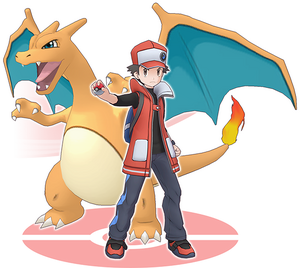 Red and his Charizard in Pokémon Masters