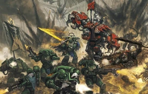Salamanders fight orks on the planet Armageddon