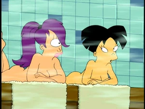 Amy with Leela in the gym's sauna.