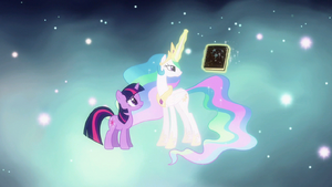 Princess Celestia brings forth book S3E13