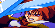 Adol crossing swords with Gruda in the Dawn of Ys intro